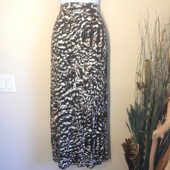 Wide Band Maxi skirt Abstract black brown wide waist M - Picture 1 of 5